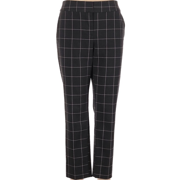 LOFT Gray Straight Leg Slacks with Pink Windowpane Stripes - Picture 1 of 3
